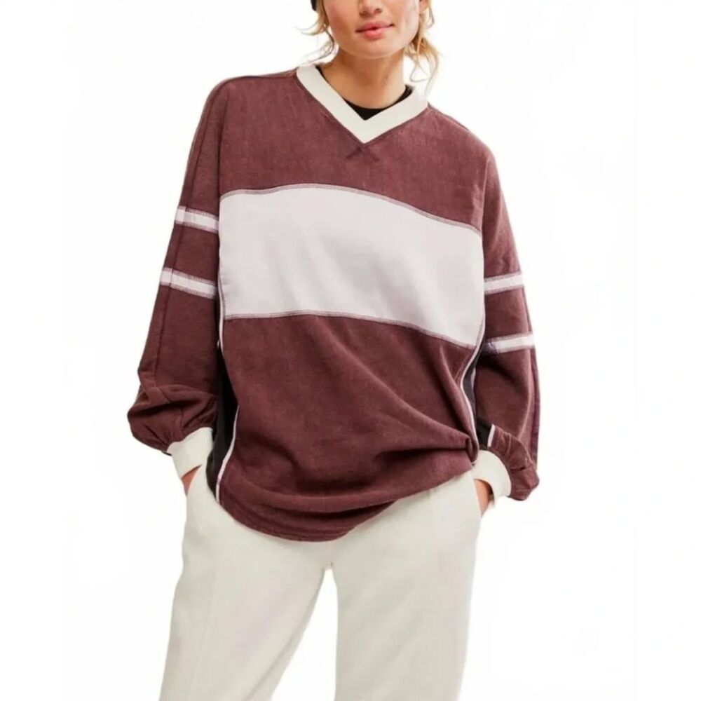 FP Movement Rugby Ready Oversized Sweatshirt Women's Small Varsity Pullover